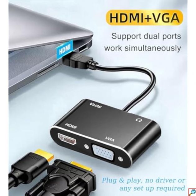 Μετατροπέας HDMI σε VGA και HDMI 2 σε 1 με Ήχο 3.5mm Full HD 1080P