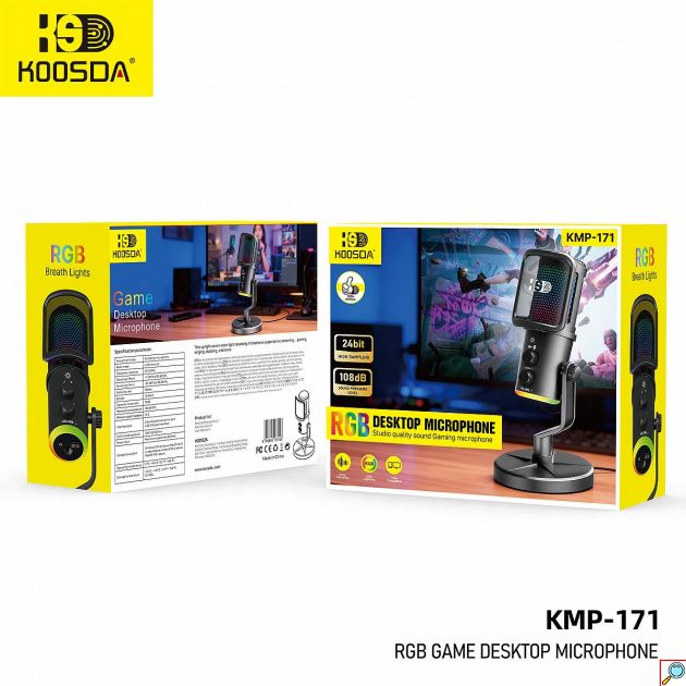 Επιτραπέζιο Μικρόφωνο USB-C για Gaming & Streaming - Πυκνωτικό με RGB Φωτισμό, Θύρα Ακουστικών & Pop Filter