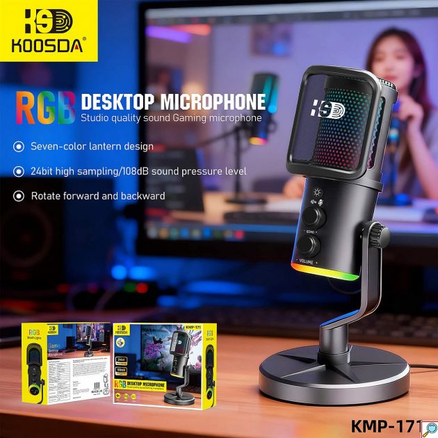 Επιτραπέζιο Μικρόφωνο USB-C για Gaming & Streaming - Πυκνωτικό με RGB Φωτισμό, Θύρα Ακουστικών & Pop Filter