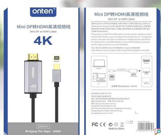 Καλώδιο Mini DisplayPort σε HDMI 4K 60Hz - Σύνδεση εικόνας και ήχου, μήκος 1.8m