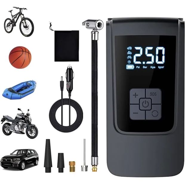 Μίνι Επαναφορτιζόμενο Κομπρεσέρ Αέρος 60W - Powerbank 4000 mAh και Φακός με Οθόνη Ψηφιακών Ενδείξεων Moxom
