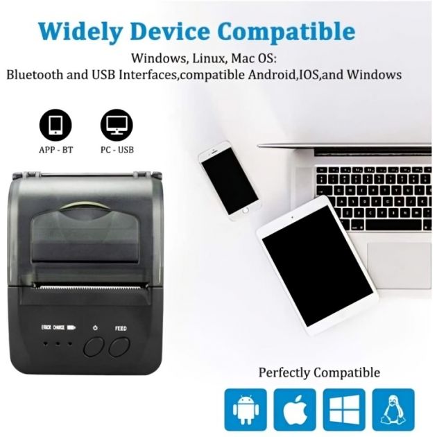 Mini Επαναφορτιζόμενος Bluetooth Θερμικός Εκτυπωτής Αποδείξεων 58mm - USB Android & iOS για Σύστημα POS