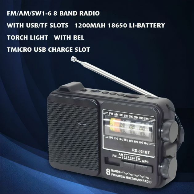 Mίνι Φορητό Ραδιόφωνο με Bluetooth, Δυνατότητας Φόρτισης USB και Φακό
