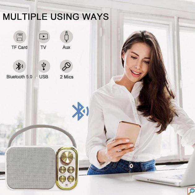 Mini Σύστημα Καραόκε με Ασύρματο Μικρόφωνο Bluetooth, USB, AUX, Type C & TF Card