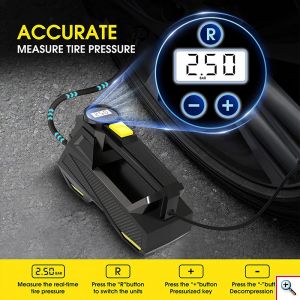 Mini Τρόμπα Έκτακτης Ανάγκης Αυτοκινήτου 150 PSI CarSun® με Φακό, Οθόνη Αφής για Ρύθμιση & Προβολή Πίεσης, Χειρολαβή, 12V Κομπρεσέρ Αέρος, C3012-1