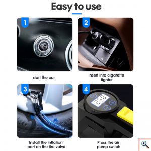 Mini Τρόμπα Έκτακτης Ανάγκης Αυτοκινήτου 150 PSI CarSun® με Φακό, Οθόνη Αφής για Ρύθμιση & Προβολή Πίεσης, Χειρολαβή, 12V Κομπρεσέρ Αέρος, C3012-1