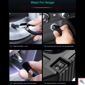 Mini Τρόμπα Έκτακτης Ανάγκης Αυτοκινήτου 150 PSI CarSun® με Φακό, Οθόνη Αφής για Ρύθμιση & Προβολή Πίεσης, Χειρολαβή, 12V Κομπρεσέρ Αέρος, C3012-1