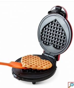 Mini Βαφλιέρα 350W με Αντικολλητικές Πλάκες Ψησίματος σε Σχήμα Καρδιάς Κόκκινη-Mini Waffle Maker