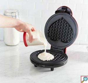 Mini Βαφλιέρα 350W με Αντικολλητικές Πλάκες Ψησίματος σε Σχήμα Καρδιάς Κόκκινη-Mini Waffle Maker