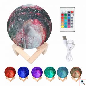 Πολύχρωμο USB Φωτιστικό Γαλαξίας - Πλανήτης RGB LED 16 Χρωμάτων με Ξύλινη Βάση & Χειριστήριο