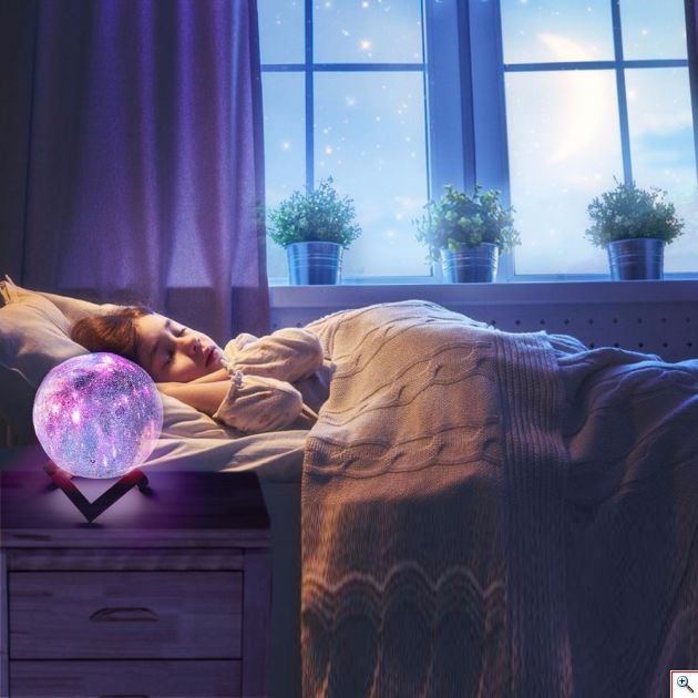 Πολύχρωμο USB Φωτιστικό Γαλαξίας - Πλανήτης RGB LED 16 Χρωμάτων με Ξύλινη Βάση & Χειριστήριο