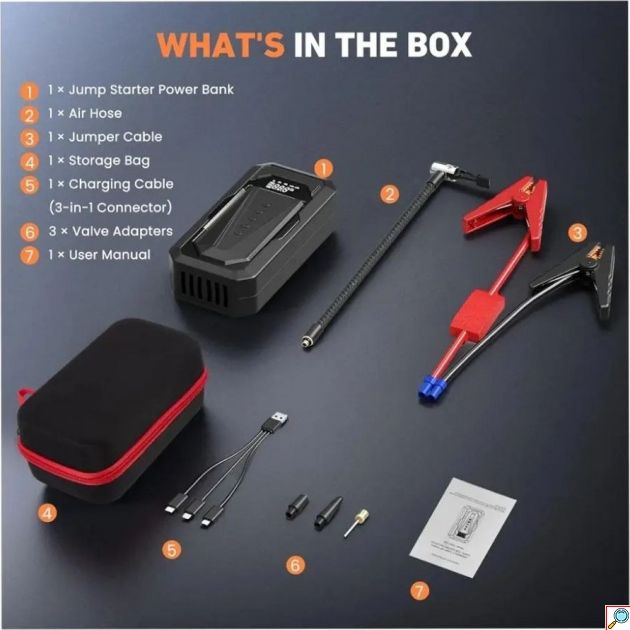 Εκκινητής Μπαταρίας Αυτοκινήτου DDQ-1018 – 10800mAh Jump Starter με Κομπρεσέρ 150 PSI | 4-σε-1, Power Bank, Φακός LED, για Όχημα & Μηχανή
