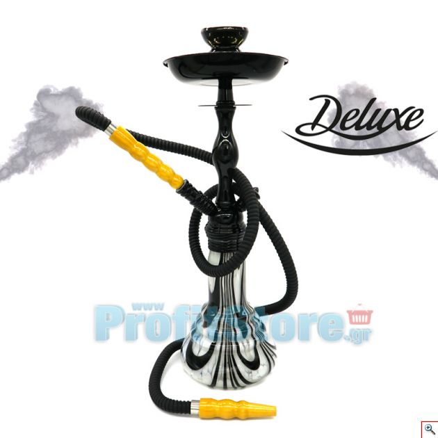 Deluxe Ναργιλές 40εκ - Shisha Hookah με Ξύλινες Λεπτομέρειες & Σχέδιο στο Δοχείο