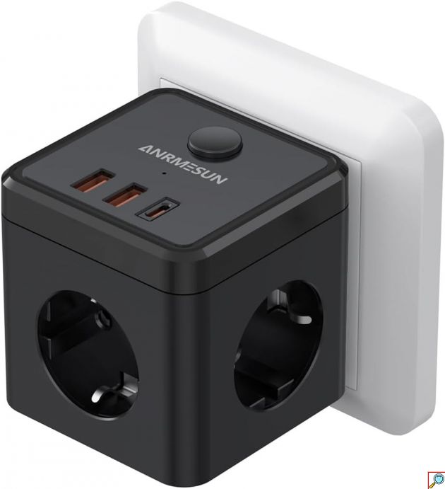 Πολύπριζο Cube 6-σε-1 3 Πρίζες, 2 USB-A & 1 USB-C - Φορτιστής Ταξιδίου, Διακόπτης On/Off, Ασφάλεια Υπερφόρτωσης 3680W