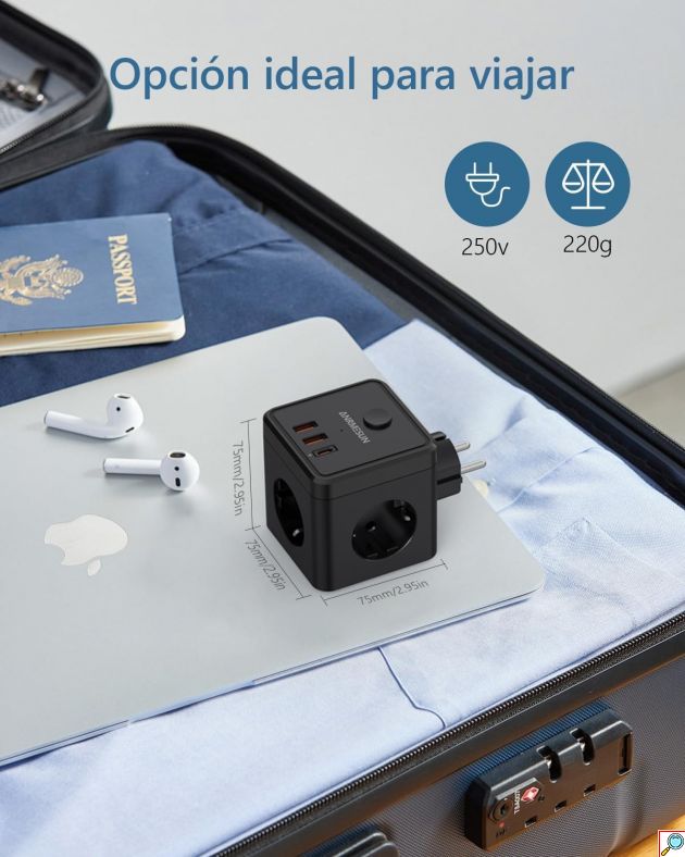 Πολύπριζο Cube 6-σε-1 3 Πρίζες, 2 USB-A & 1 USB-C - Φορτιστής Ταξιδίου, Διακόπτης On/Off, Ασφάλεια Υπερφόρτωσης 3680W