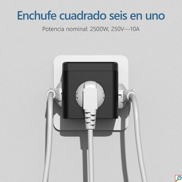 Πολύπριζο Cube 6-σε-1 3 Πρίζες, 2 USB-A & 1 USB-C - Φορτιστής Ταξιδίου, Διακόπτης On/Off, Ασφάλεια Υπερφόρτωσης 3680W