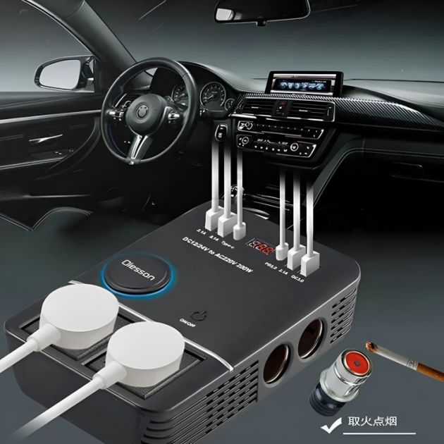 Olesson Inverter Αυτοκινήτου 200W για Μετατροπή 12V - 24V DC σε 220V AC με 4 Θύρες USB & 2 Θύρες Type-C