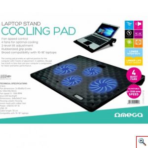 OMEGA® Cooling Pad για Laptop 10 - 18 Ίντσες με 4 Ανεμιστήρες - Ρύθμιση Ύψους & LED Φωτισμό