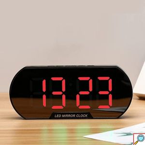 Οβάλ Ψηφιακό Ρολόι Ξυπνητήρι Καθρέπτης με LED Οθόνη και Εμφάνιση Ημερομηνίας και Θερμοκρασίας