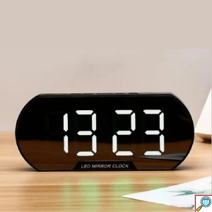 Οβάλ Ψηφιακό Ρολόι Ξυπνητήρι Καθρέπτης με LED Οθόνη και Εμφάνιση Ημερομηνίας και Θερμοκρασίας