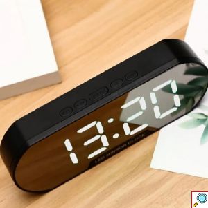 Οβάλ Ψηφιακό Ρολόι Ξυπνητήρι Καθρέπτης με LED Οθόνη και Εμφάνιση Ημερομηνίας και Θερμοκρασίας