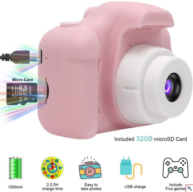 Μίνι Ψηφιακή Παιδική Φωτογραφική Μηχανή / Κάμερα - Επαναφορτιζόμενη USB Kids Camera Toy για Παιδιά Ροζ Κορίτσια