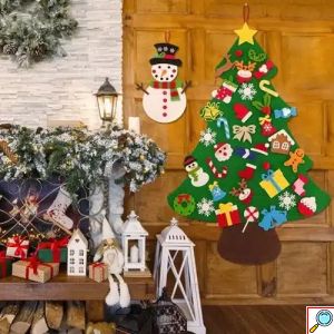 Παιδική Χριστουγεννιάτικη DIY Κατασκευή Τοίχου από Τσόχα - Χριστουγεννιάτικο Δέντρο 91cm με 40 Στολίδια
