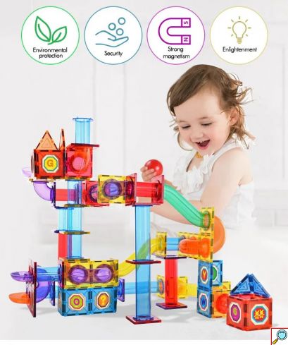 Παιδικό Εκπαιδευτικό Παιχνίδι DIY με Μαγνητικά Στοιχεία και Μπάλα 124 τμχ - Magentic Castle Building Blocks