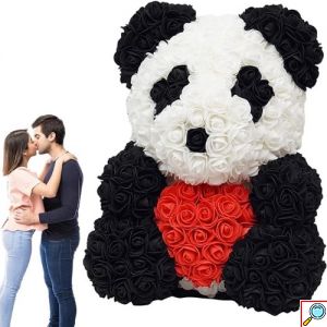 Αρκουδάκι Panda από Τεχνητά Τριαντάφυλλα 40cm