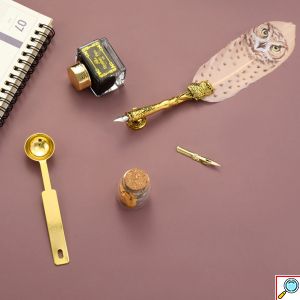 Ρετρό Σετ Πένα Καλλιγραφίας με Φτερό Κουκουβάγιας & Σφραγίδα Διπλής Χρήσης με Κερί - Vintage Dipping Feather Pen