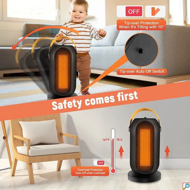Περιστρεφόμενο Αερόθερμο 1800W με 3 Ρυθμίσεις Θέρμανσης και Ψυχρή Λειτουργία - Andowl