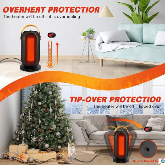 Περιστρεφόμενο Αερόθερμο 1800W με 3 Ρυθμίσεις Θέρμανσης και Ψυχρή Λειτουργία - Andowl