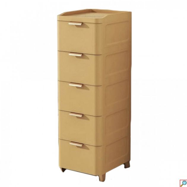 Πλαστική Συρταριέρα 109 x 43 x 35cm με Επένδυση Απομίμηση Δερματίνης και 5 Συρτάρια