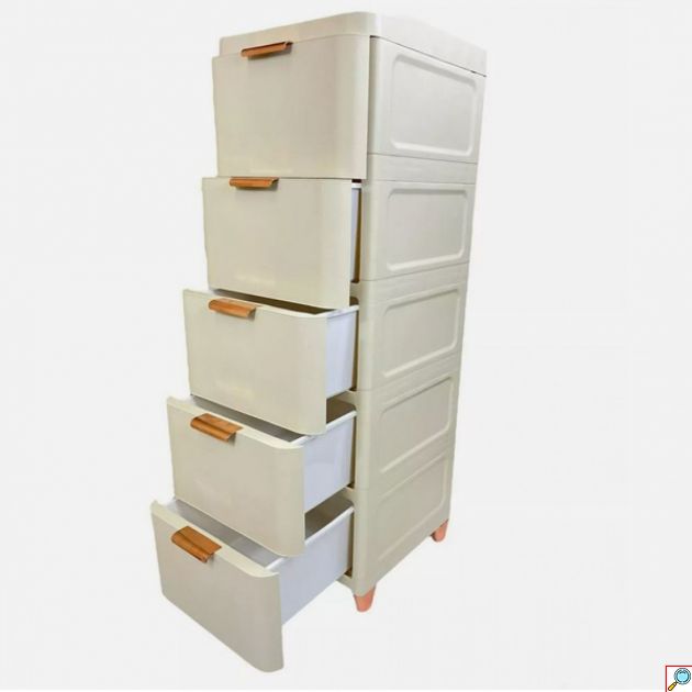 Πλαστική Συρταριέρα 109 x 43 x 35cm με Επένδυση Απομίμηση Δερματίνης και 5 Συρτάρια