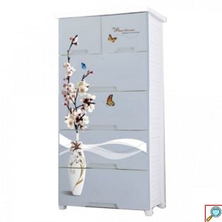 Πλαστική Συρταριέρα 139x70x49cm με 6 Συρτάρια Σχέδιο Βάζο με Λουλούδια