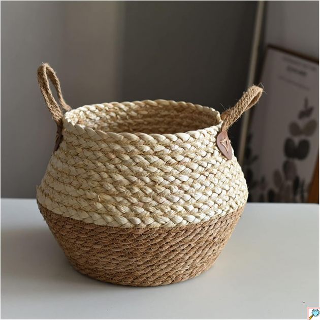 Πλεκτό Διακοσμητικό Καλάθι Grass Basket 40x27cm – Φυσικό Σχοινί, Χειρολαβές