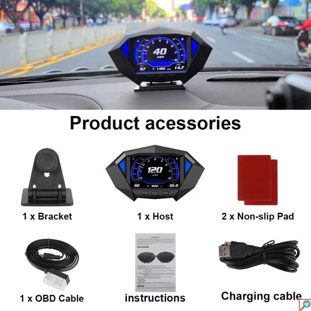 Πολυόργανο Αυτοκινήτου OBD2 με GPS, Ψηφιακό Ταχύμετρο και Μετρητή Κλίσης