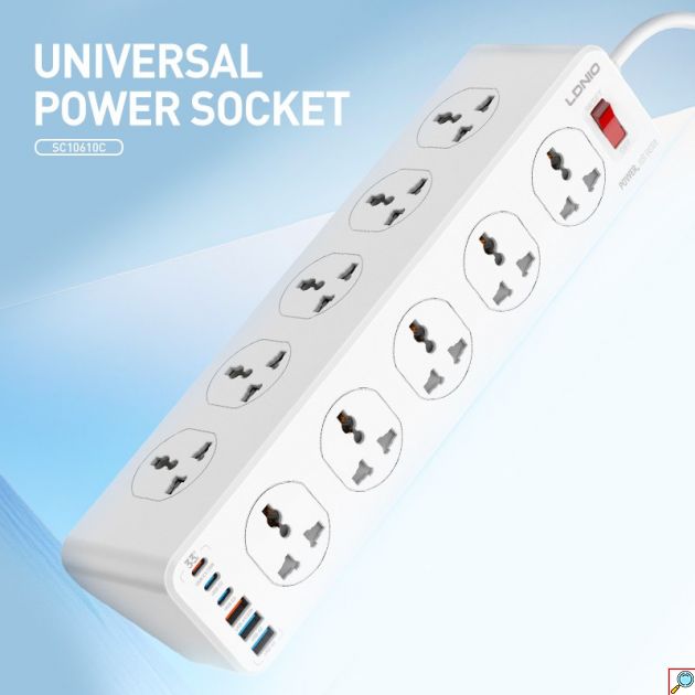 Πολύπριζο 10 Θέσεων - 2500W, 3x USB-A & 3x USB-C PD 30W