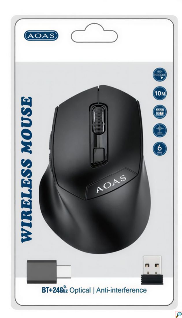 Ασύρματο Ποντίκι AOAS AS-861 Dual Bluetooth & 2.4GHz - Εργονομικό Οπτικό Mouse για Laptop & PC