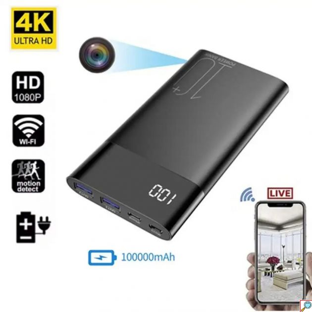 Power Bank 10.000 mAh με Κάμερα 4K - Wi-Fi P2P, Γωνία 170° και Νυχτερινή Όραση IR έως 8m