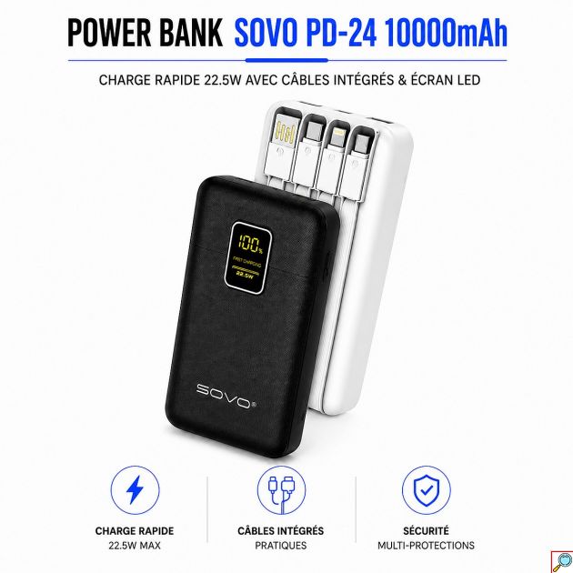 Power Bank 10000mAh – Ταχεία Φόρτιση 22.5W & 4 Ενσωματωμένα Καλώδια - Φορητή Μπαταρία με Οθόνη LED για iPhone & Android