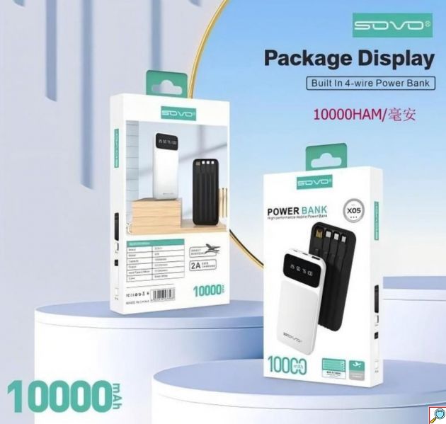 Power Bank 10000mAh – Ταχεία Φόρτιση & Ενσωματωμένα Καλώδια - LED Οθόνη, 4 σε 1, Λεπτός Σχεδιασμός για Κινητά & Tablet