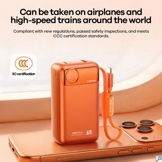 Power Bank 11850mAh 65W PD - Ταχεία Φόρτιση με Ενσωματωμένο Καλώδιο USB-C & Οθόνη LED για Laptops, Tablets & Smartphones