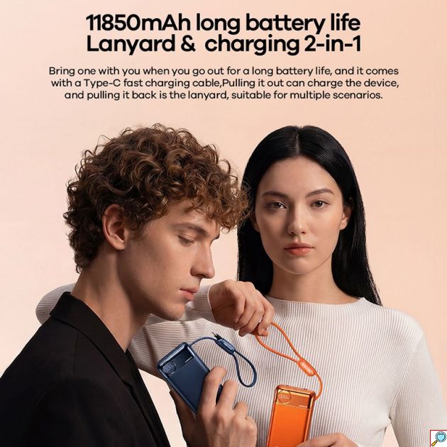Power Bank 11850mAh 65W PD - Ταχεία Φόρτιση με Ενσωματωμένο Καλώδιο USB-C & Οθόνη LED για Laptops, Tablets & Smartphones