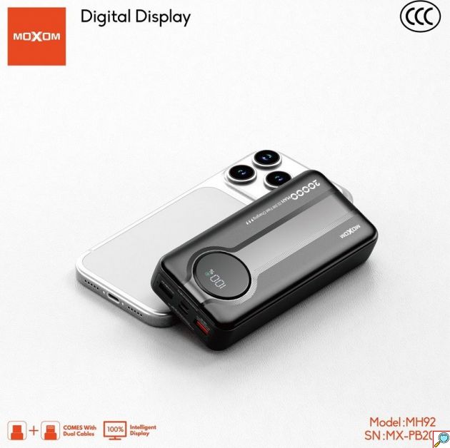 Power Bank 20.000mAh – Γρήγορη Φόρτιση 22,5W με Ενσωματωμένα Καλώδια & Ψηφιακή Οθόνη