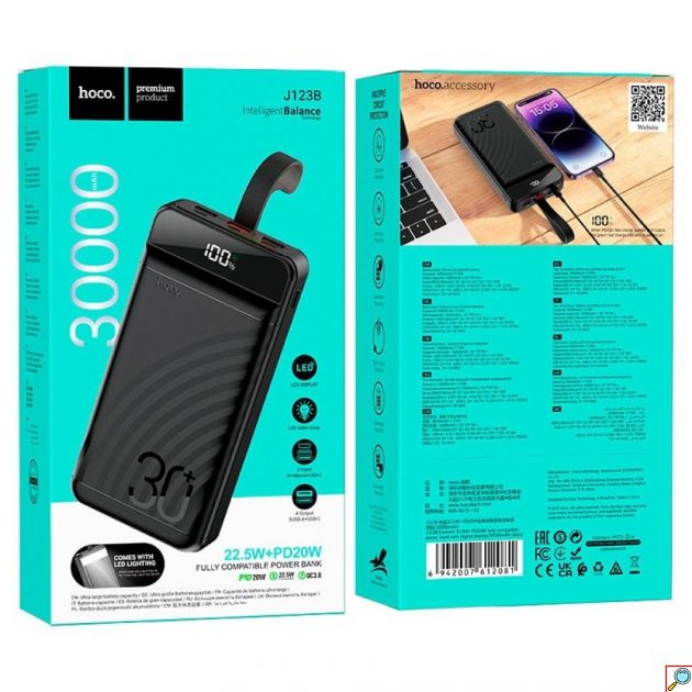 Power Bank 30000mAh – Fast Charge 22.5W & PD 20W - Φορητή Μπαταρία με 4 Θύρες, Οθόνη LED & Λουράκι Μεταφοράς