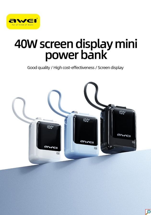 Power Bank 10000mAh – 40W PD γρήγορη φόρτιση, ενσωματωμένο USB‑C, ψηφιακή ένδειξη