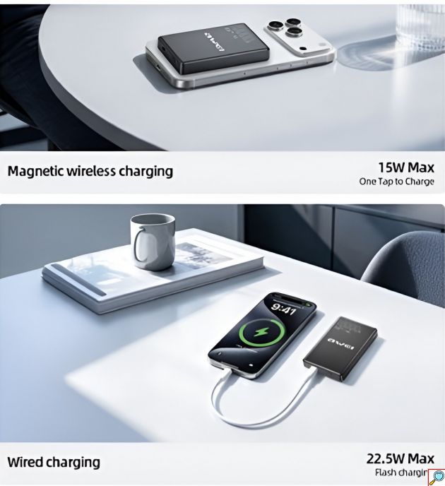 Μαγνητικό Power Bank AWEI MH805 10000mAh – Ασύρματη Φόρτιση 20W & Αναδιπλούμενη Βάση - Γρήγορη Φόρτιση, MagSafe Compatible, Φορητό