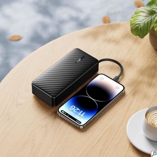 Power Bank 20000mAh με 4 Ενσωματωμένα Καλώδια USB-C, Lightning, Micro USB & USB-A, Μαύρο