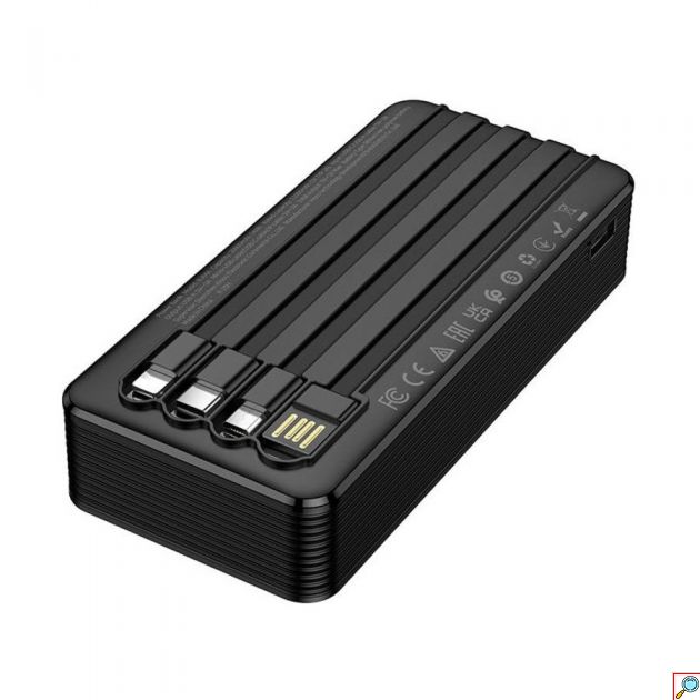 Power Bank 20000mAh με 4 Ενσωματωμένα Καλώδια USB-C, Lightning, Micro USB & USB-A, Μαύρο
